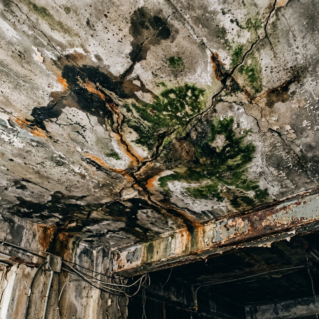 Damaged roof slab leaking